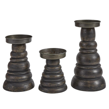 Farmhouse Wood/Metal Pillar Holders - Set of 3 - Park Designs - The Fox Decor